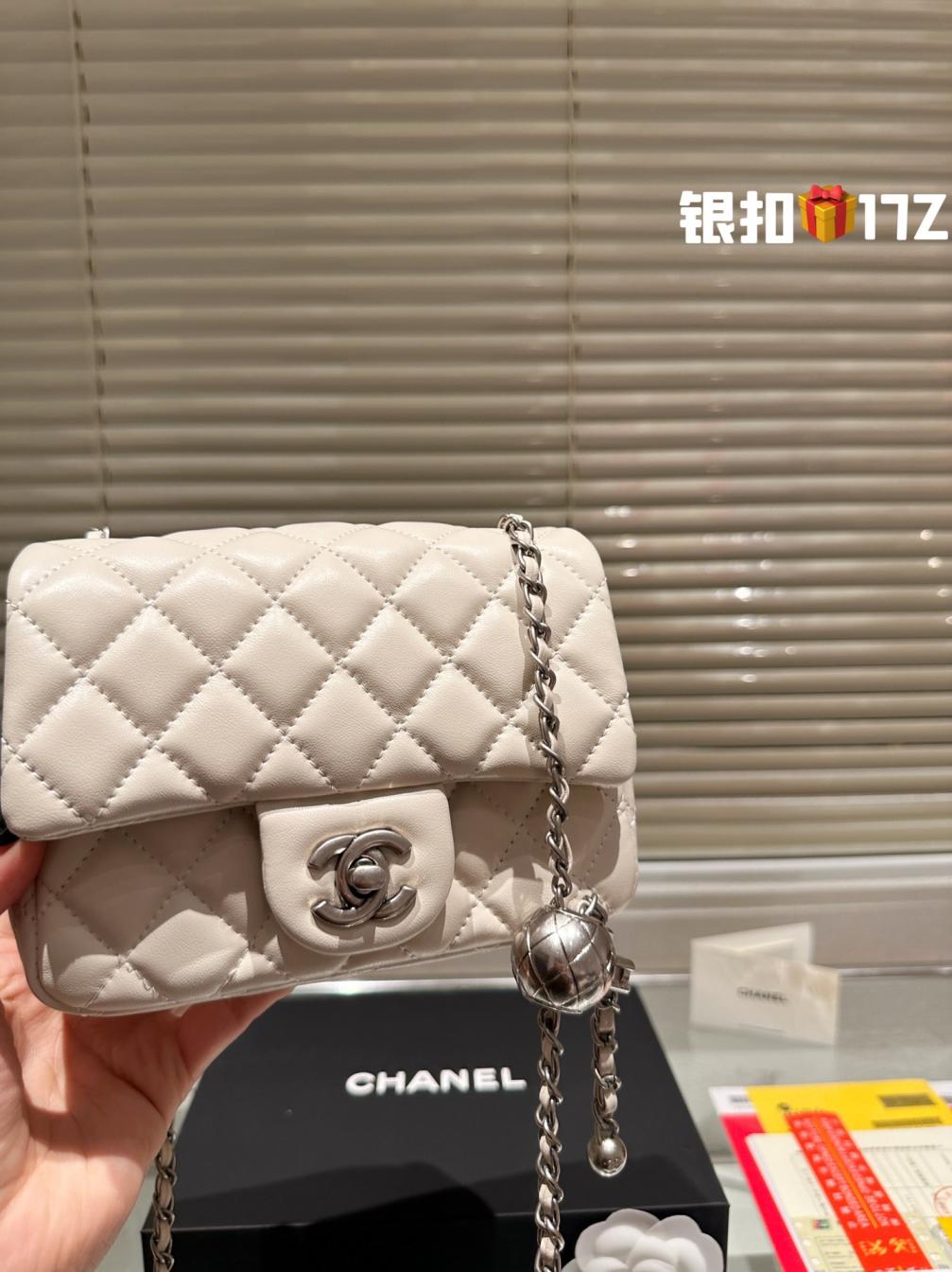 17cm Chanel lambskin new silver cf bag 133481