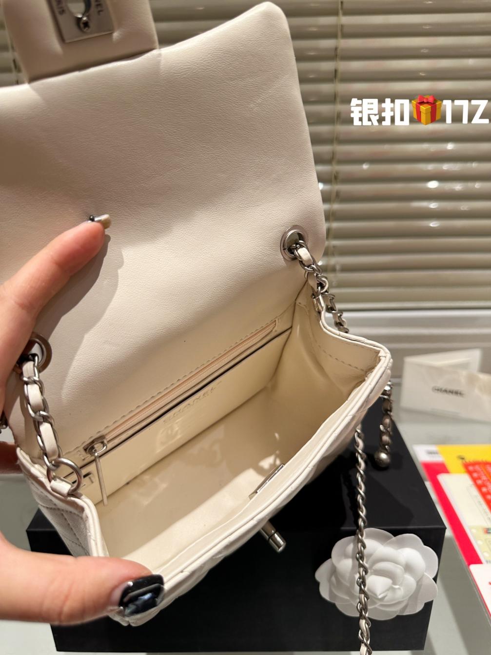 17cm Chanel lambskin new silver cf bag 133481
