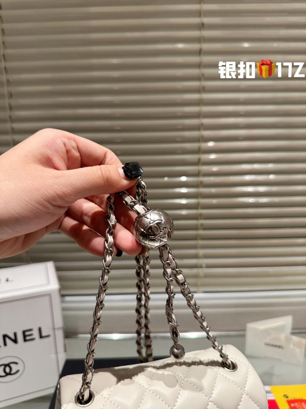 17cm Chanel lambskin new silver cf bag 133481