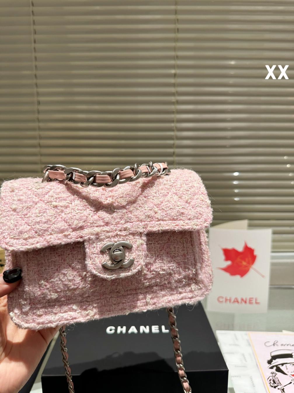 Chanel Pink woolen Vintage CF Bag 133475