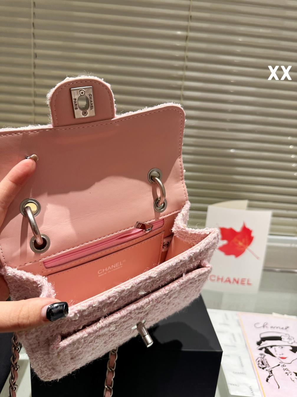 Chanel Pink woolen Vintage CF Bag 133475
