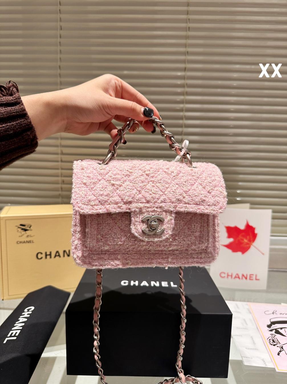 Chanel Pink woolen Vintage CF Bag 133475