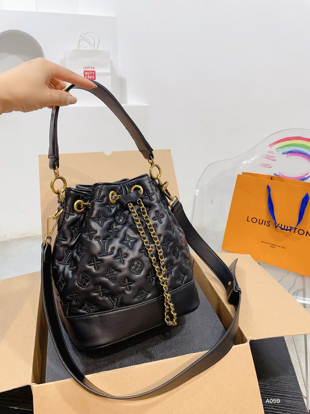 LV Soft Black leather bucket bag