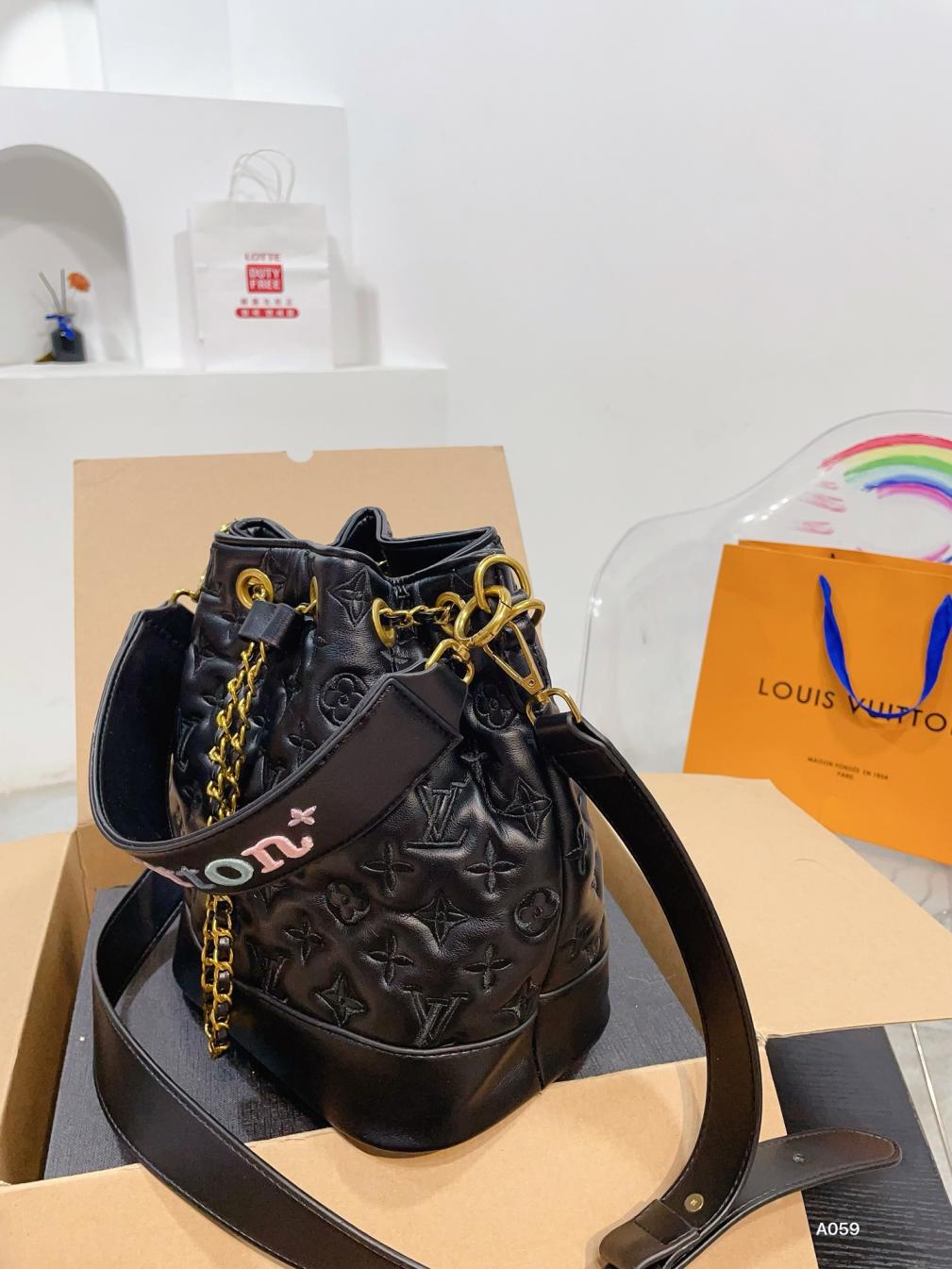 LV Soft Black leather bucket bag