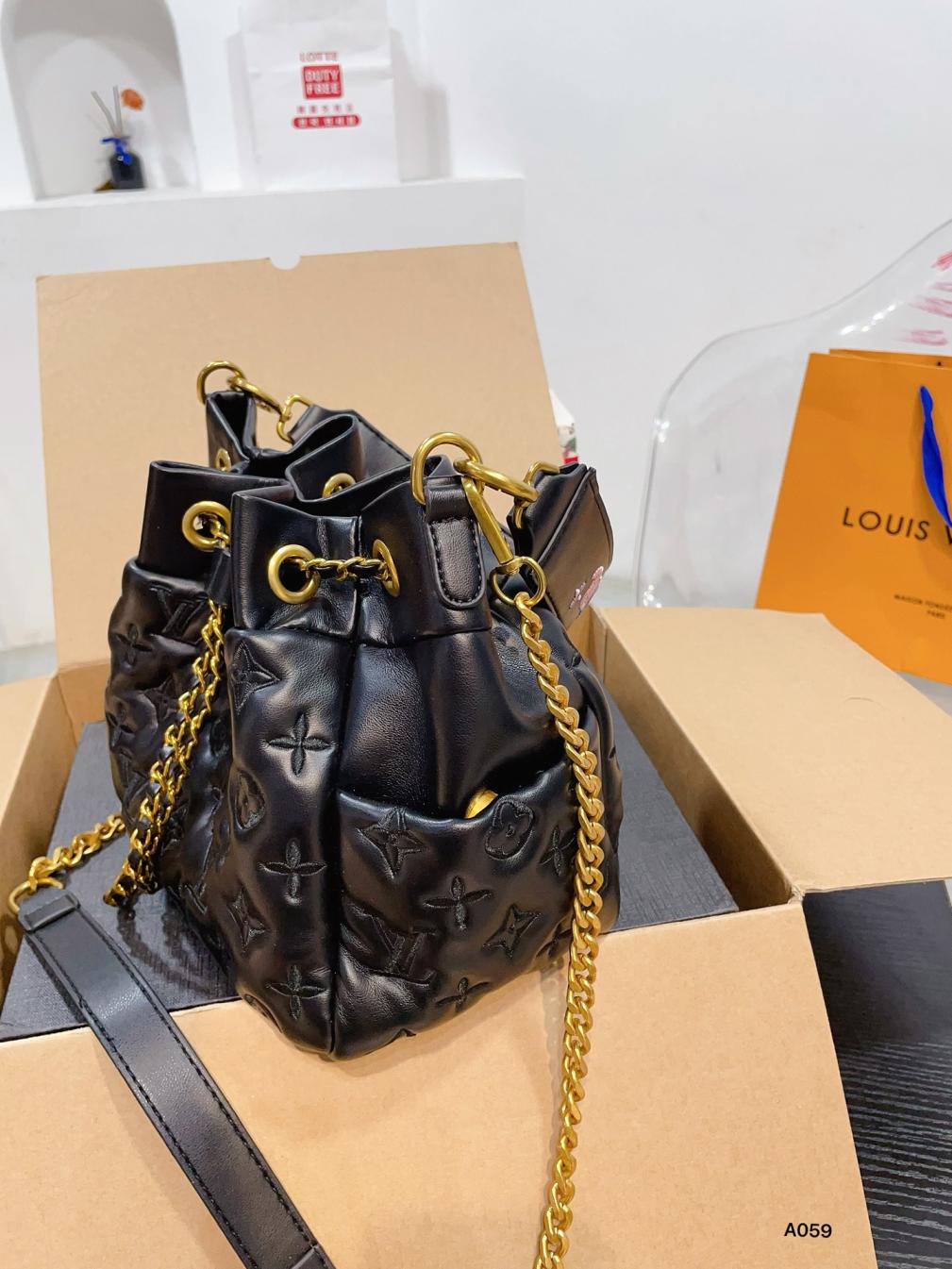 LV Soft Black leather bucket bag