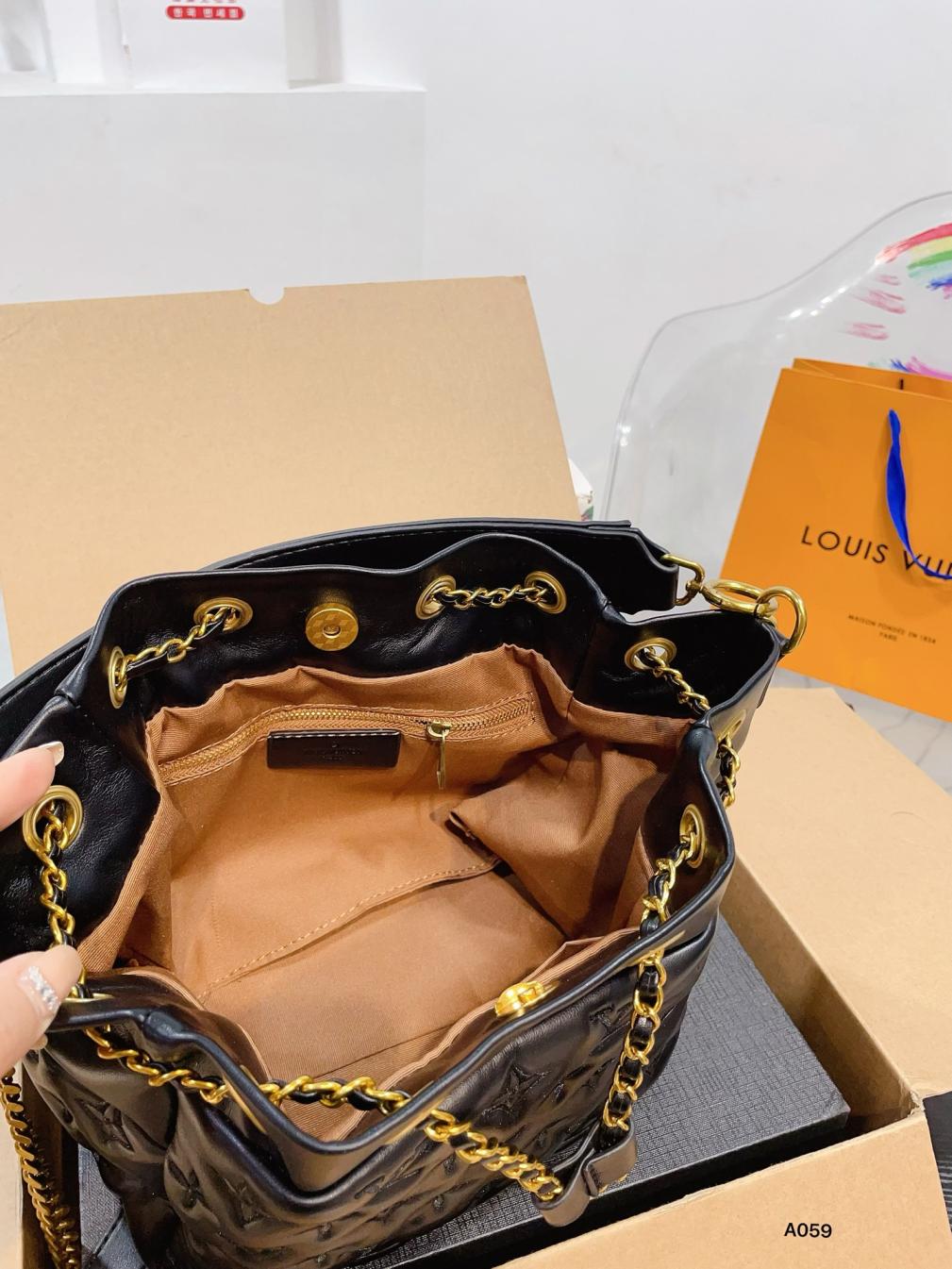 LV Soft Black leather bucket bag
