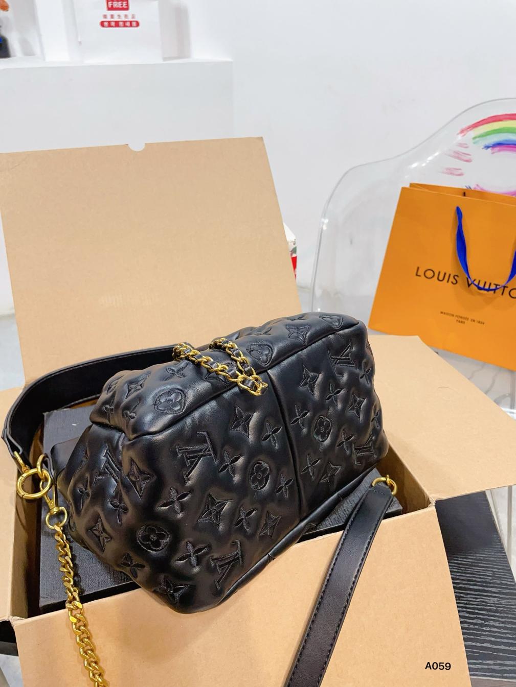 LV Soft Black leather bucket bag