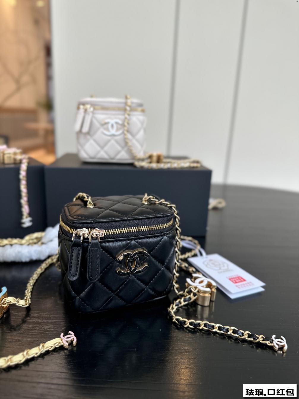 Chanel 24A enamel Logo mini box bag