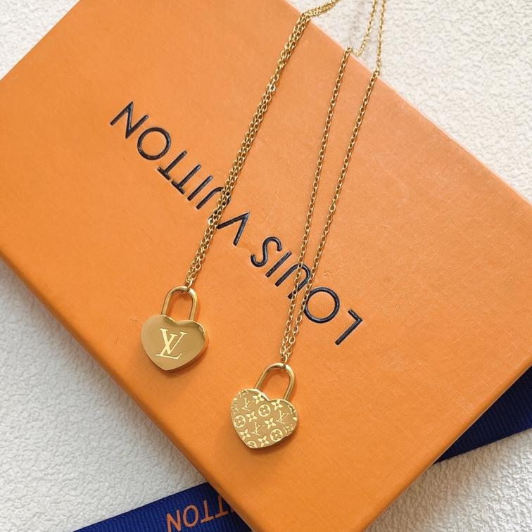 LV Louis vuitton double face heart lock necklace 113905