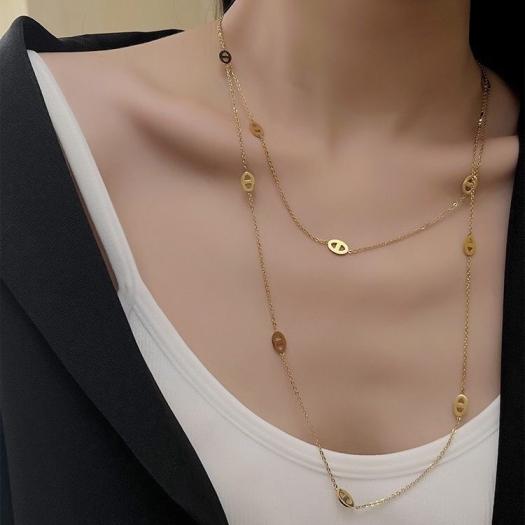 Hermes long titanium steel non-fading necklace 114135