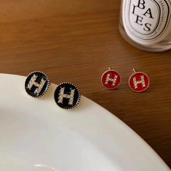 Hermes H circle crystal earrings