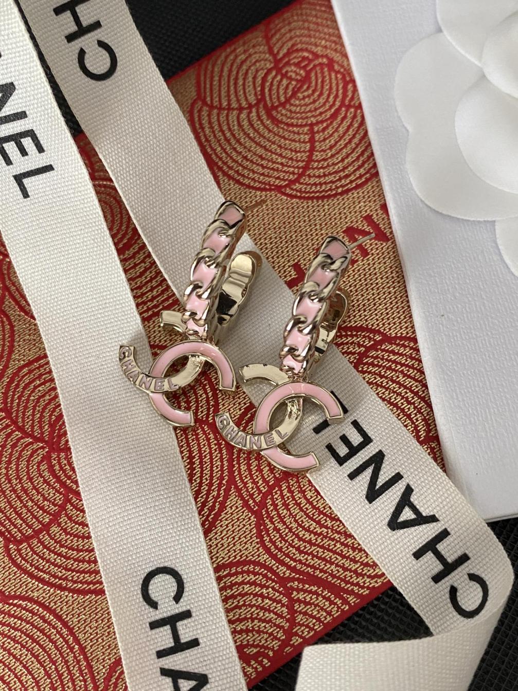 Chanel pink hoop CC earrings 114850XC