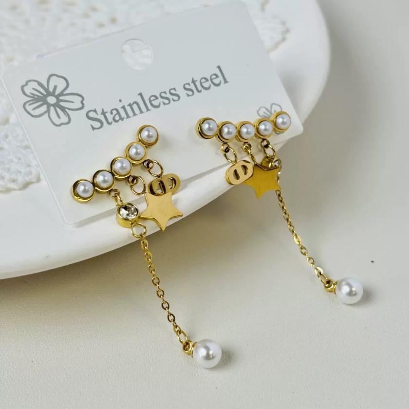 Dior pearls Titanium steel earrings 116437