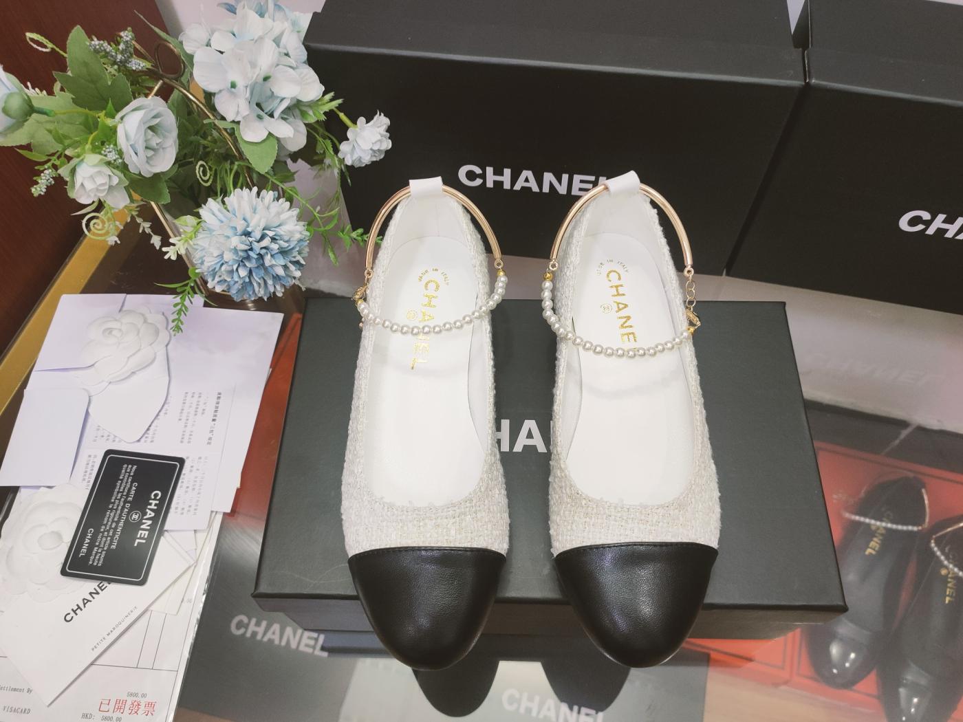 CHANEL pearls flat ballet shoes 132952