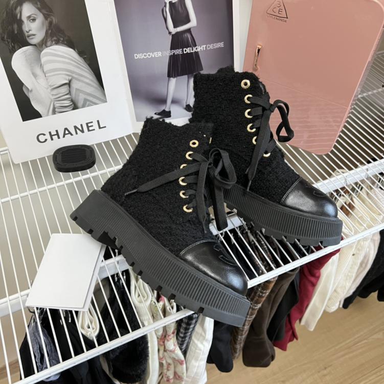 CHANEL cowskin leather winter boots 133428