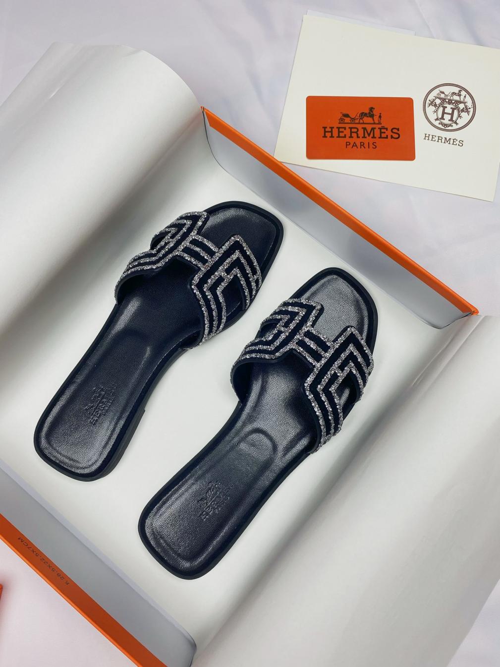HERMES H crystal slippers 133630