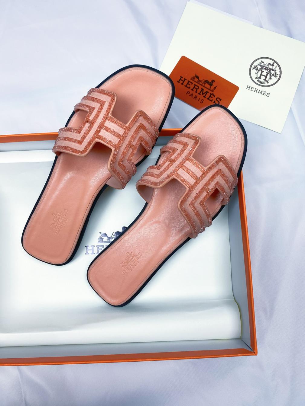 HERMES H crystal slippers 133630