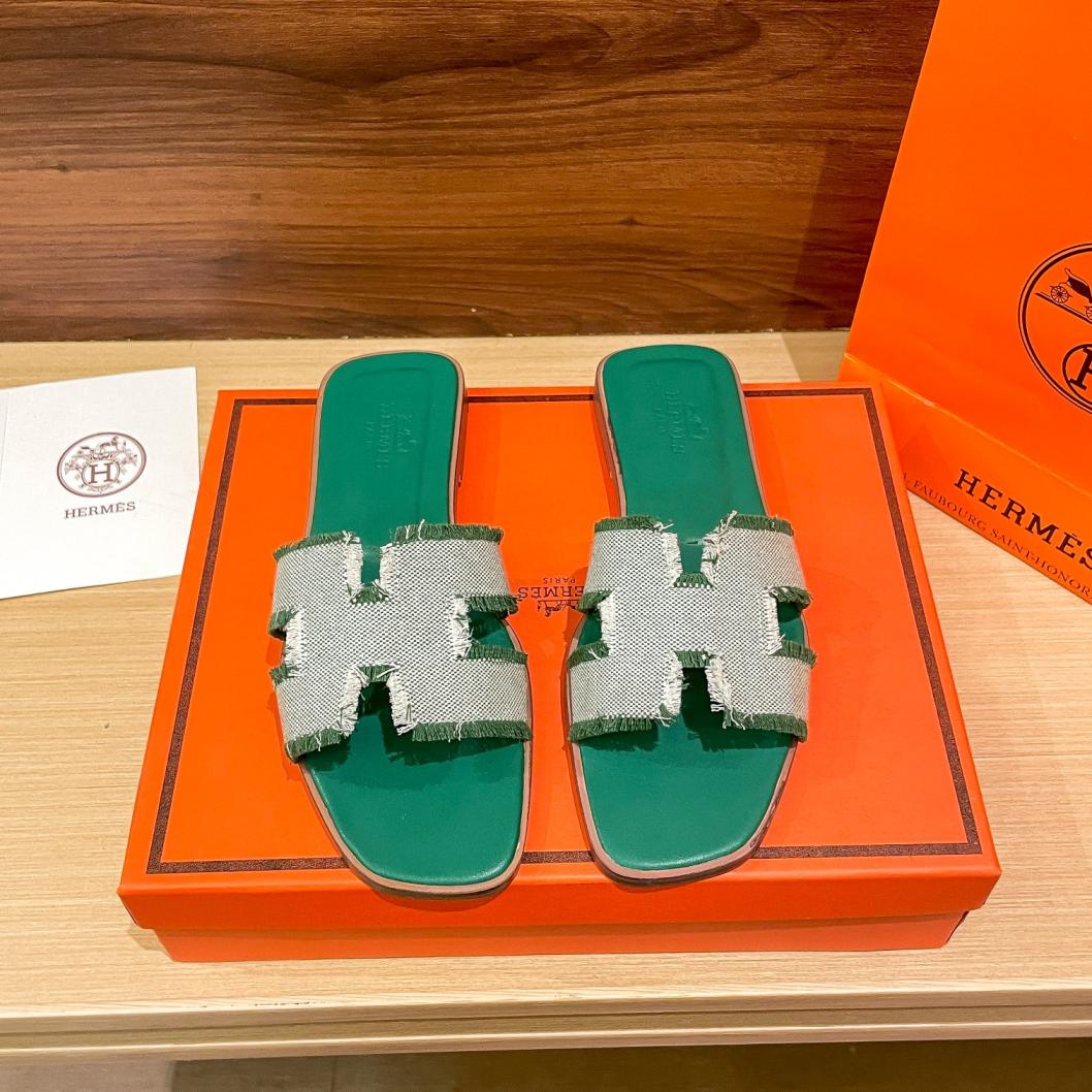 Hermes oran tassels H slippers 133954