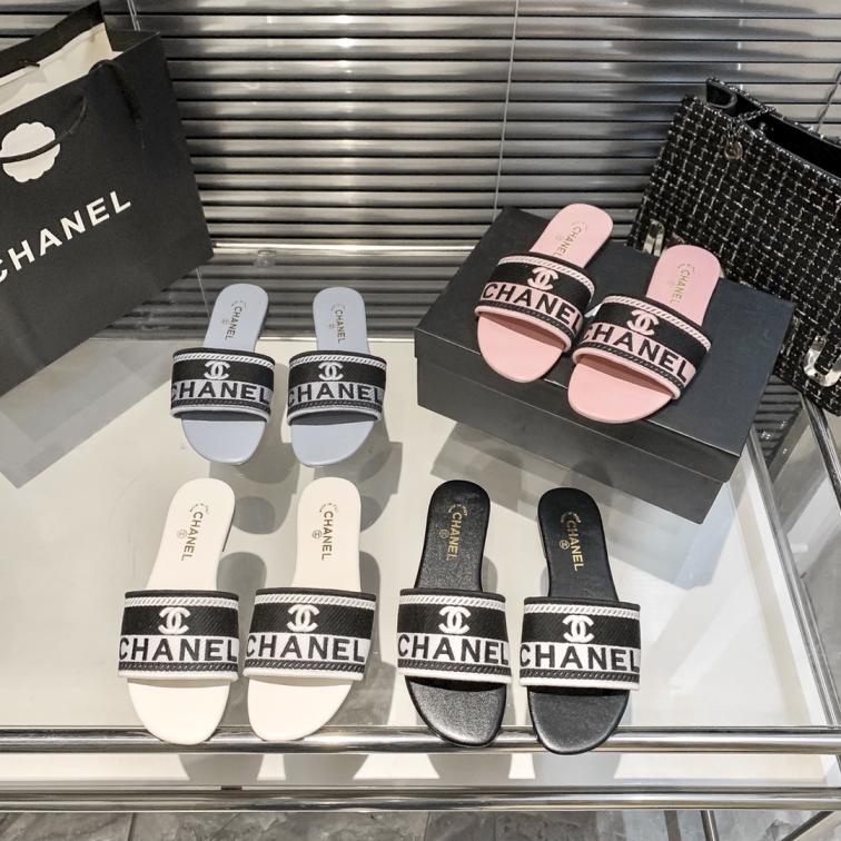 CHANEL embroidery flat slippers
