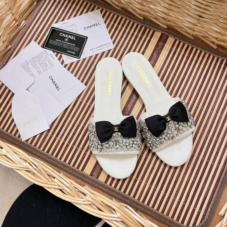 CHANEL  2024 new crystal bow slippers