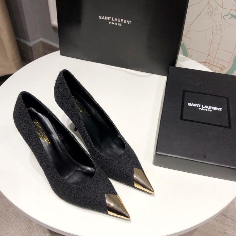 SAINT LAURENT YSL woolen heel lady shoes