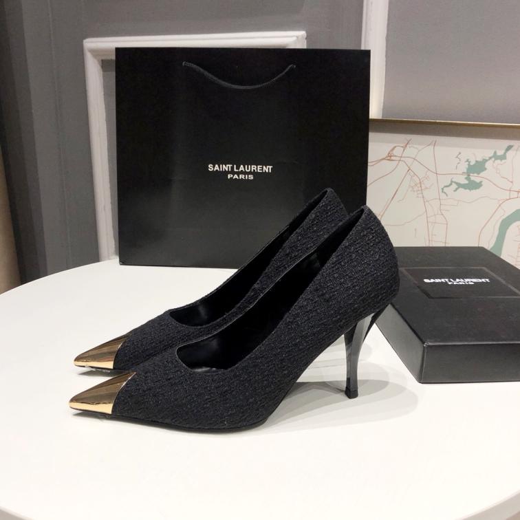 SAINT LAURENT YSL woolen heel lady shoes