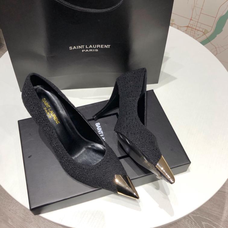 SAINT LAURENT YSL woolen heel lady shoes