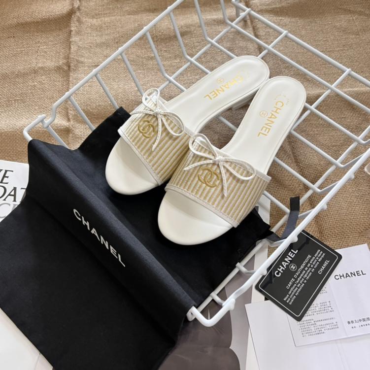 CHANEL  bow flat slippers 134376