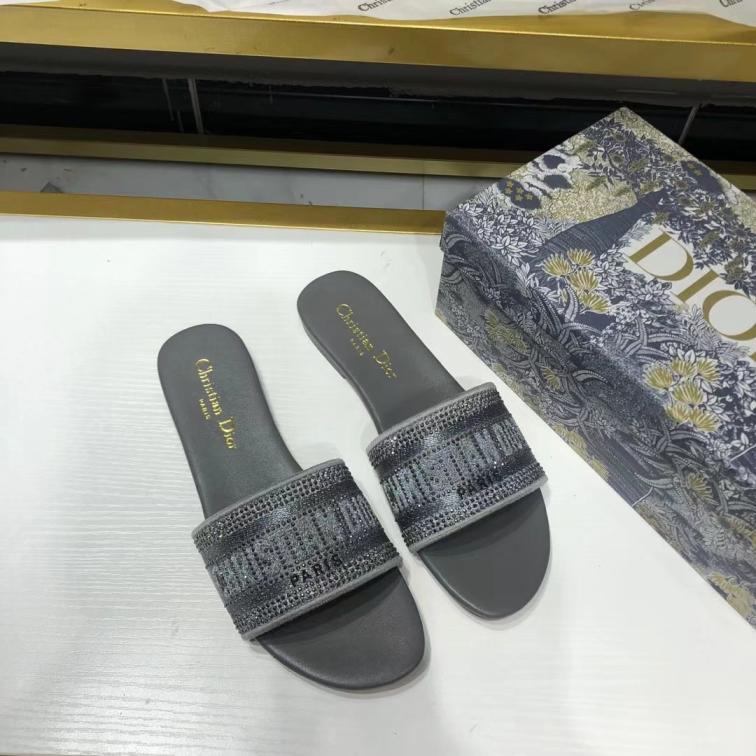 Dior Gray flat slippers with crystal on