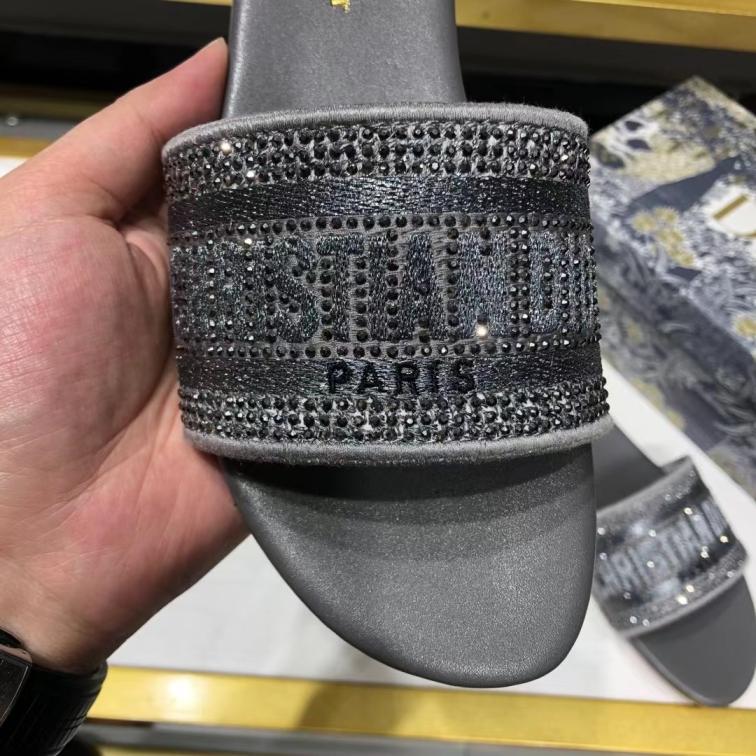 Dior Gray flat slippers with crystal on