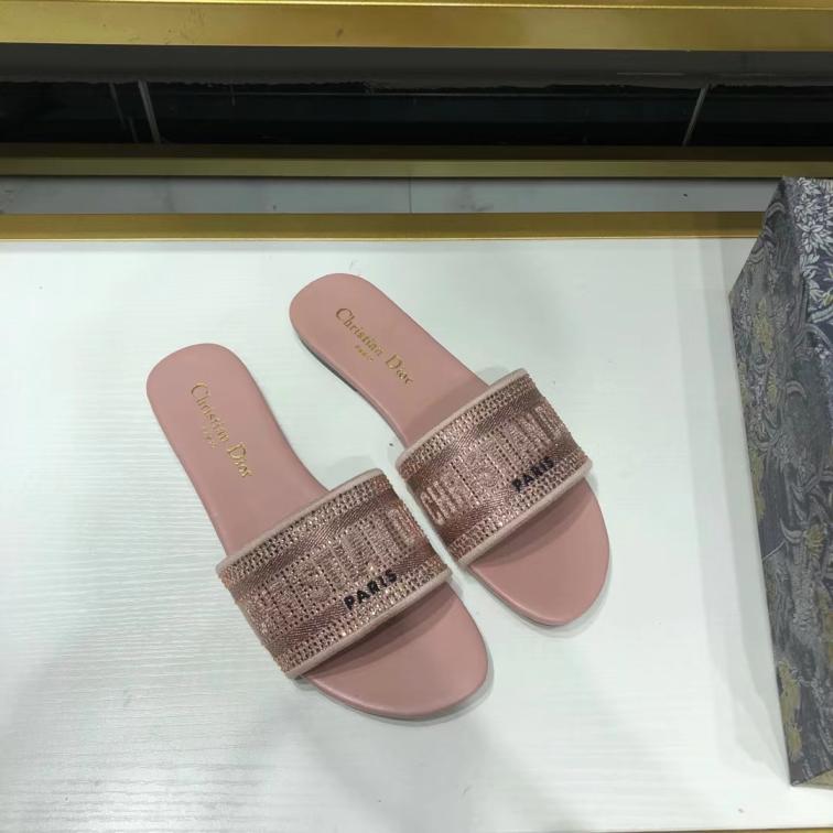 Dior Pink flat slippers with crystal on