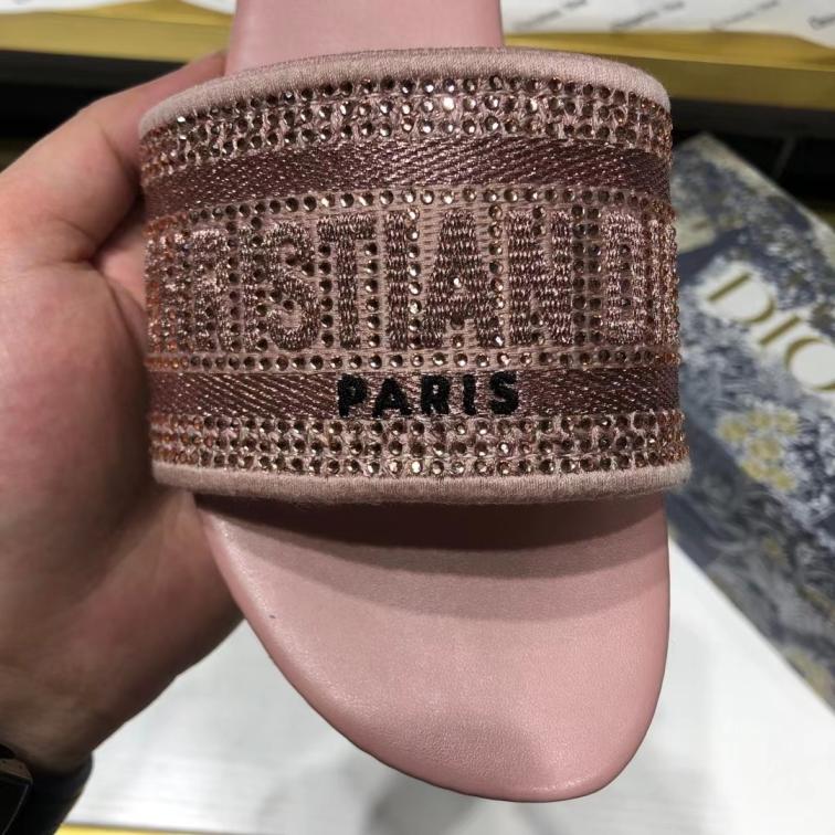 Dior Pink flat slippers with crystal on