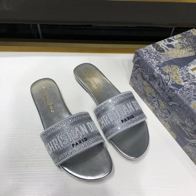 Dior Silver flat slippers with crystal on