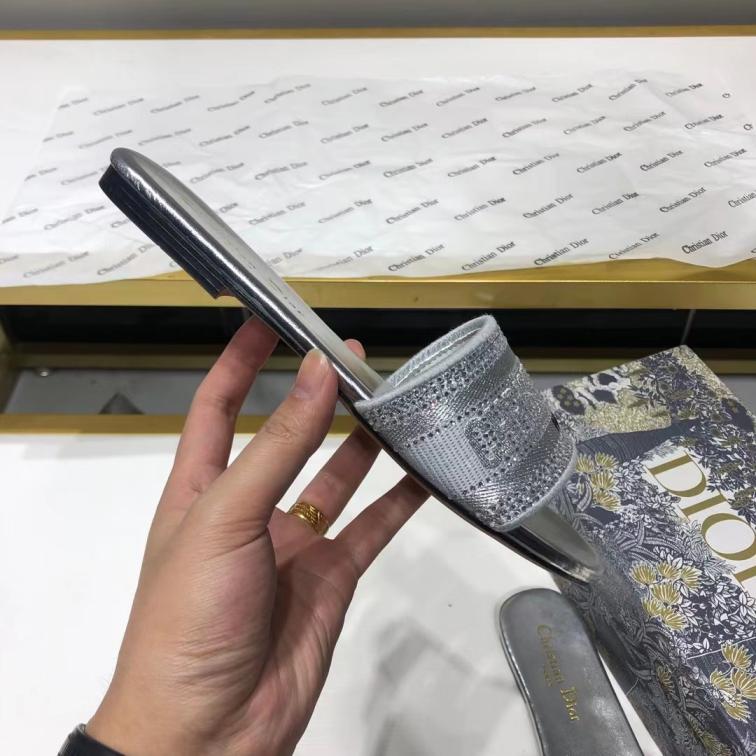 Dior Silver flat slippers with crystal on