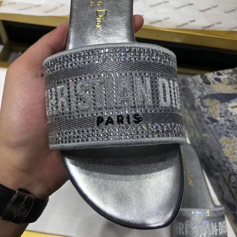 Dior Silver flat slippers with crystal on