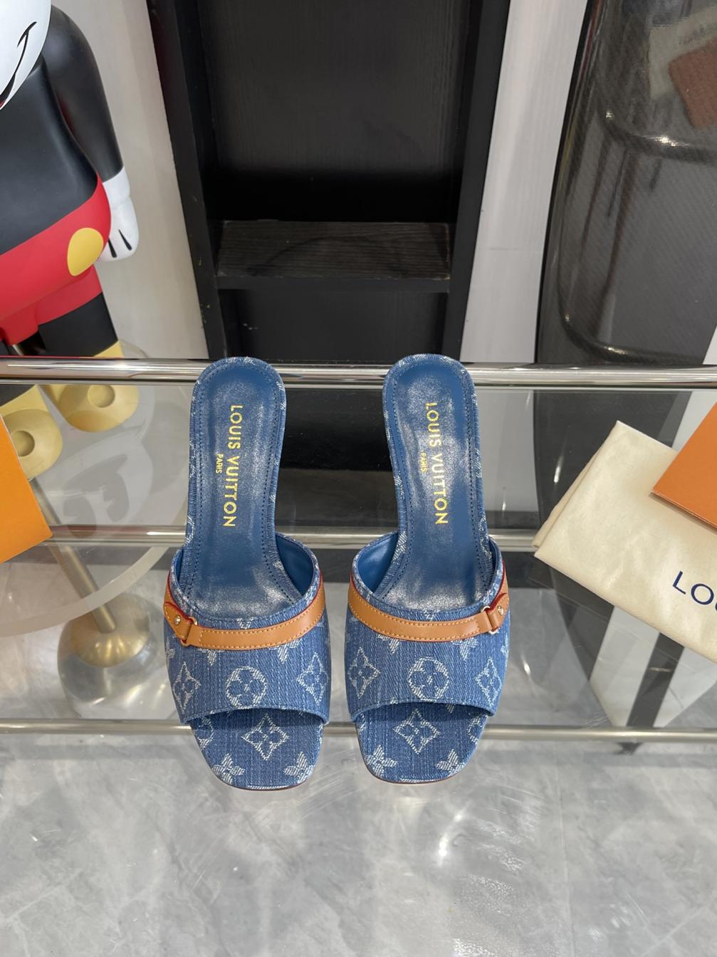 LV 2024 NEW Denim heel slippers