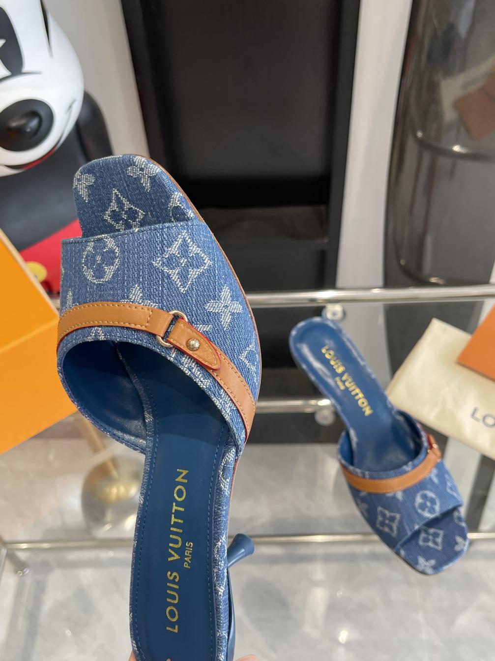 LV 2024 NEW Denim heel slippers